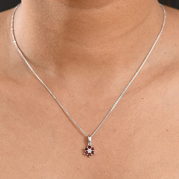D'Joy Mozambique Garnet And White Zircon 0.40 Ctw Pendant Necklace In Rhodium Over Sterling Silver 20 Inches