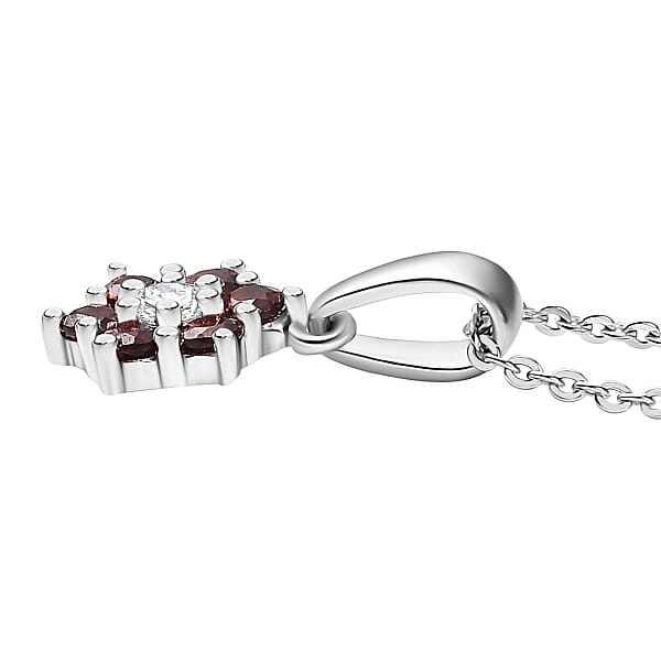 D'Joy Mozambique Garnet And White Zircon 0.40 Ctw Pendant Necklace In Rhodium Over Sterling Silver 20 Inches
