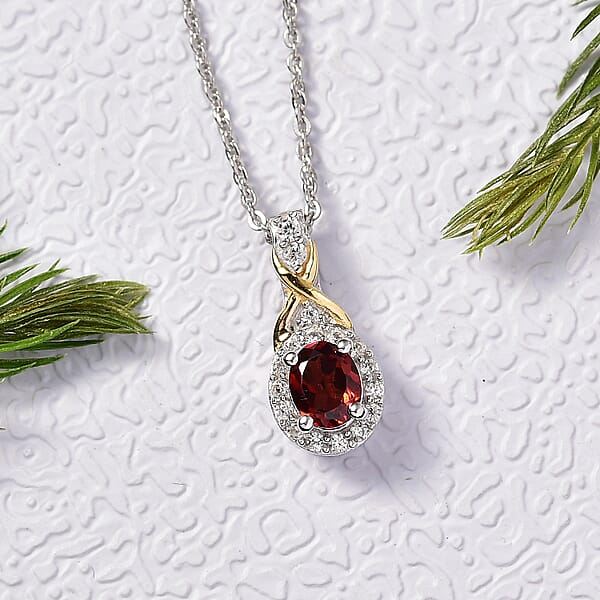 D'Joy Mozambique Garnet And White Zircon 0.60 Ctw Necklace 18K Vermeil YG And Rhodium Over In Sterling Silver 20 Inches