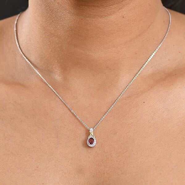 D'Joy Mozambique Garnet And White Zircon 0.60 Ctw Necklace 18K Vermeil YG And Rhodium Over In Sterling Silver 20 Inches