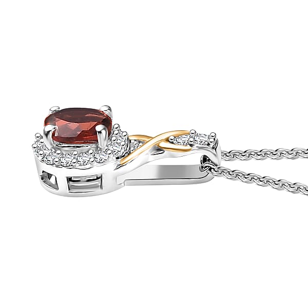 D'Joy Mozambique Garnet And White Zircon 0.60 Ctw Necklace 18K Vermeil YG And Rhodium Over In Sterling Silver 20 Inches