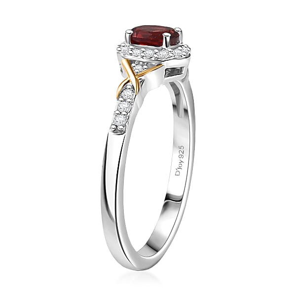 D'Joy Mozambique Garnet And White Zircon 0.65 Ctw Ring In 18K Vermeil YG And Rhodium Over Sterling Silver