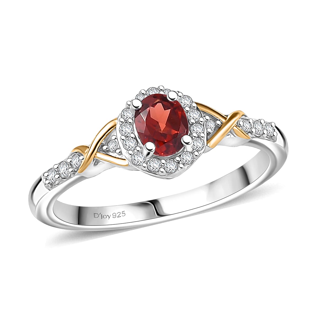 D'Joy Mozambique Garnet and White Zircon 0.65 ctw Ring in 18K Vermeil YG and Rhodium Over Sterling Silver