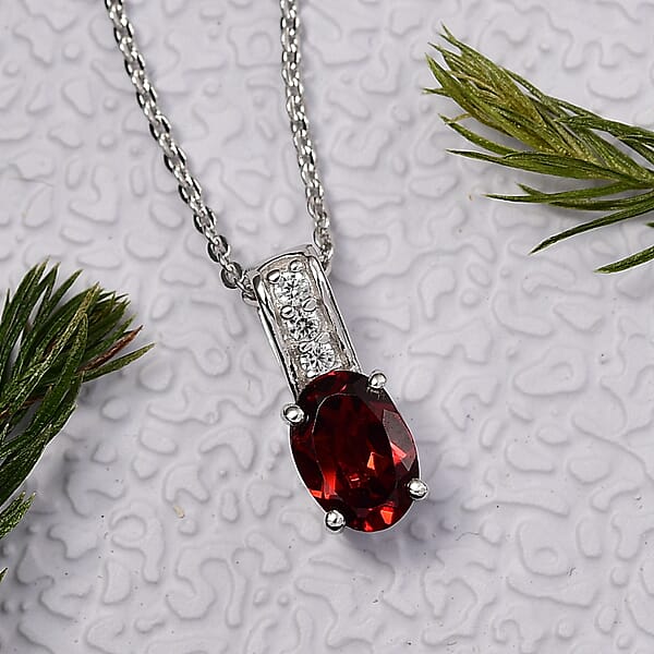 D'Joy Mozambique Garnet And White Zircon 1.10 Ctw Pendant Necklace In Rhodium Over Sterling Silver 20 Inches