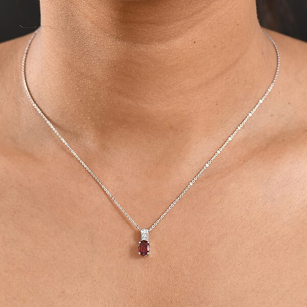 D'Joy Mozambique Garnet And White Zircon 1.10 Ctw Pendant Necklace In Rhodium Over Sterling Silver 20 Inches