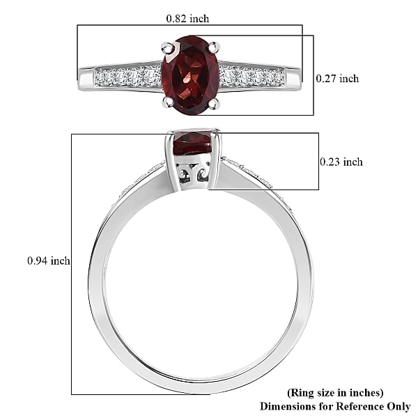 D'Joy Mozambique Garnet And White Zircon 1.25 Ctw Ring In Rhodium Over Sterling Silver