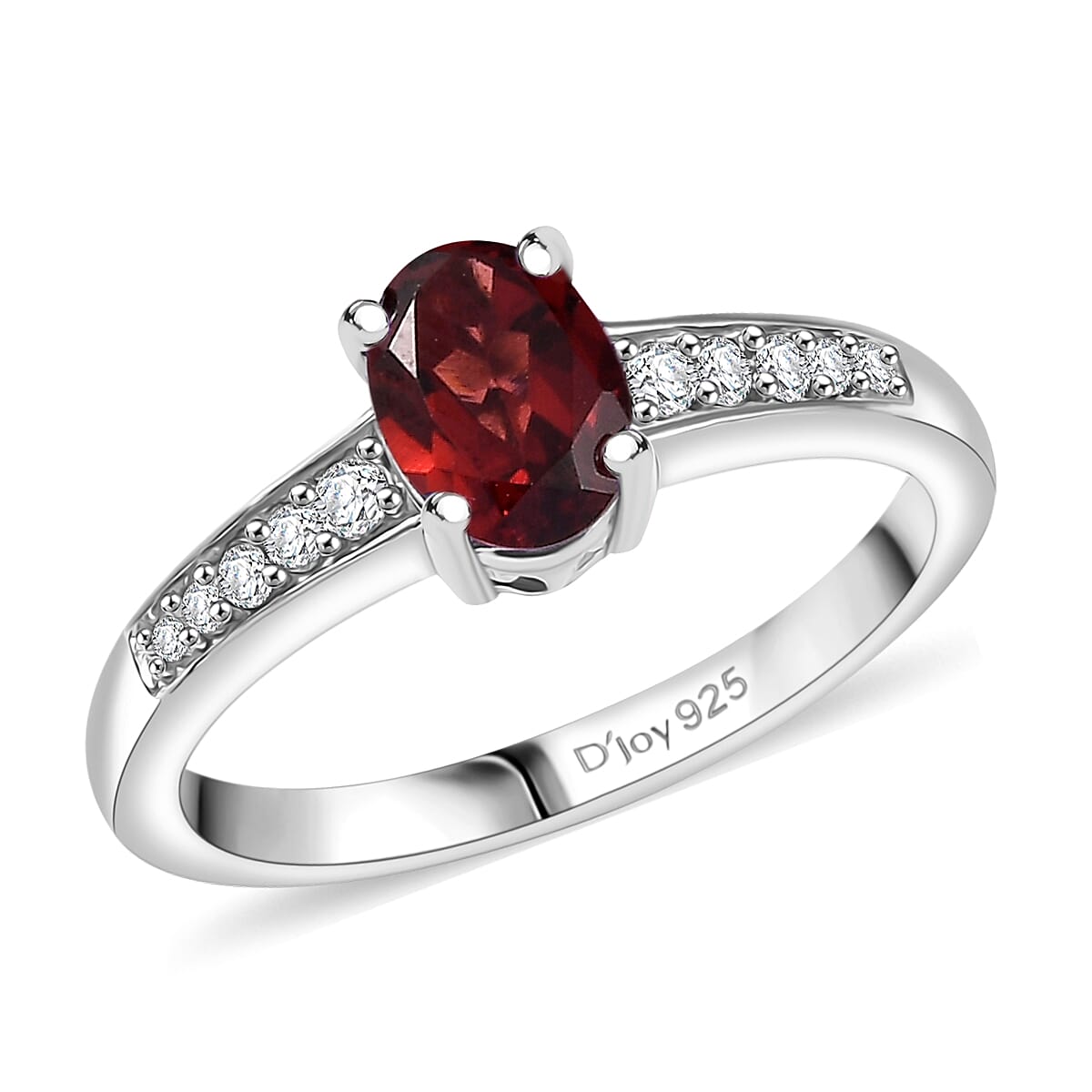D'Joy Mozambique Garnet and White Zircon 1.25 ctw Ring in Rhodium Over Sterling Silver