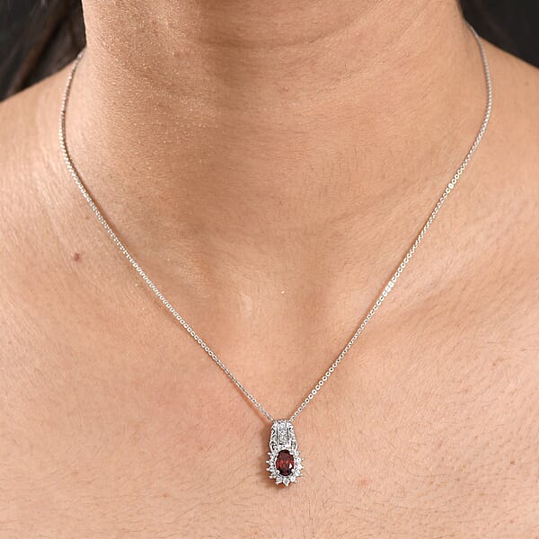 D'Joy Mozambique Garnet And White Zircon 1.35 Ctw Pendant Necklace In Rhodium Over Sterling Silver 20 Inches