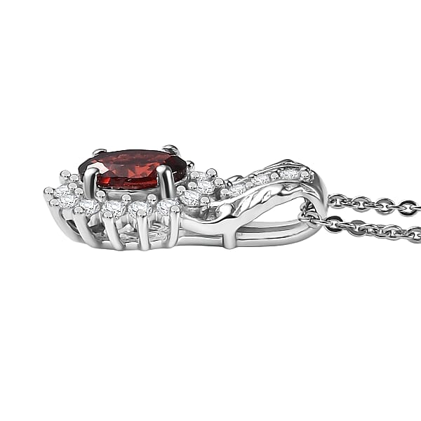 D'Joy Mozambique Garnet And White Zircon 1.35 Ctw Pendant Necklace In Rhodium Over Sterling Silver 20 Inches