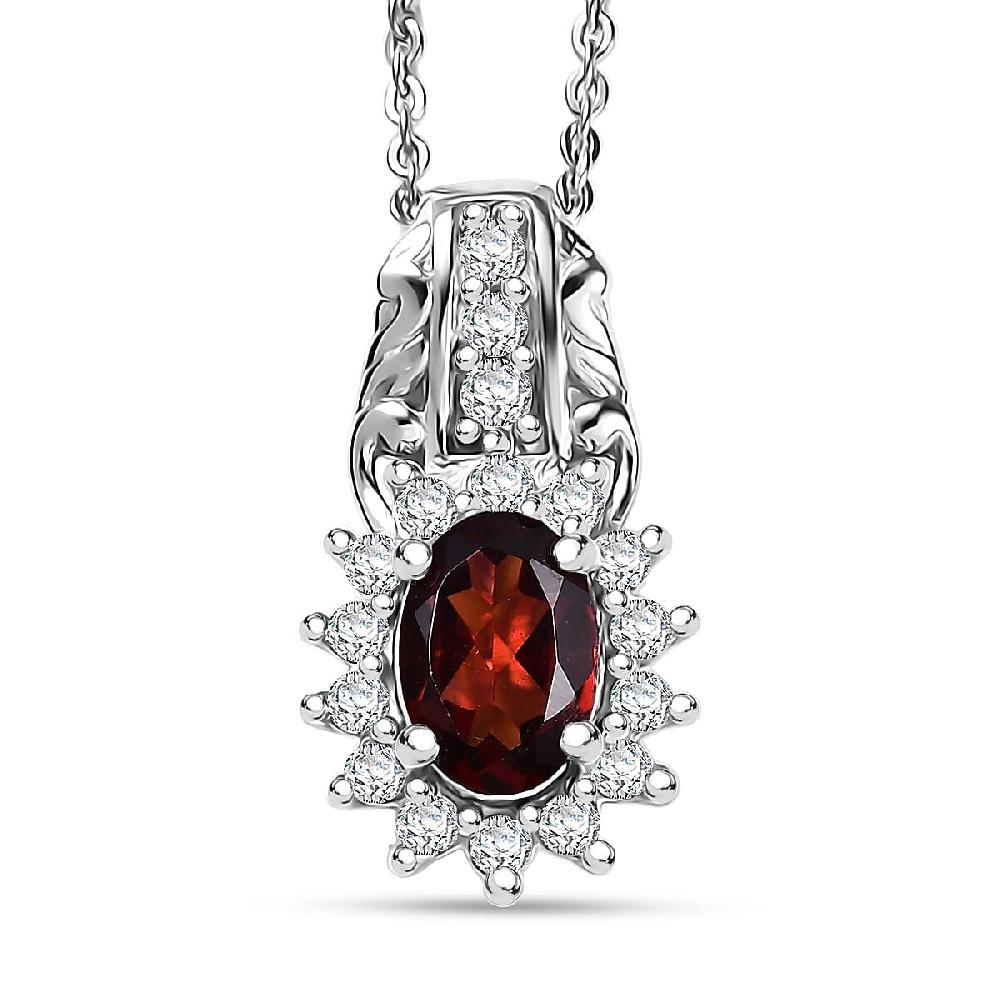 D'Joy Mozambique Garnet and White Zircon 1.35 ctw Pendant Necklace in Rhodium Over Sterling Silver 20 Inches