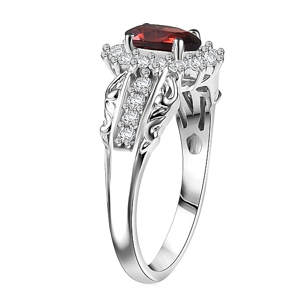 D'Joy Mozambique Garnet And White Zircon 1.50 Ctw Ring In Rhodium Over Sterling Silver