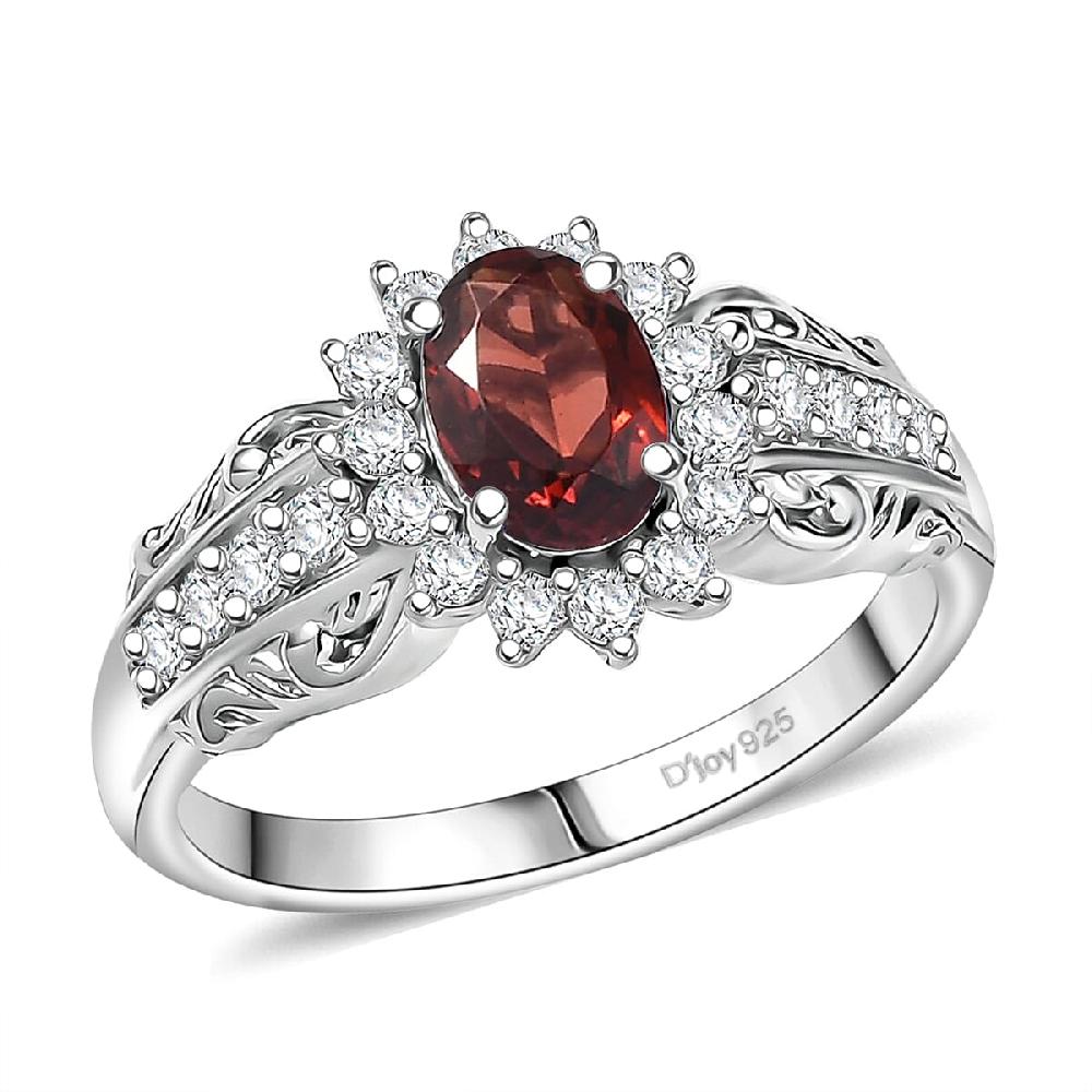 D'Joy Mozambique Garnet and White Zircon 1.50 ctw Ring in Rhodium Over Sterling Silver