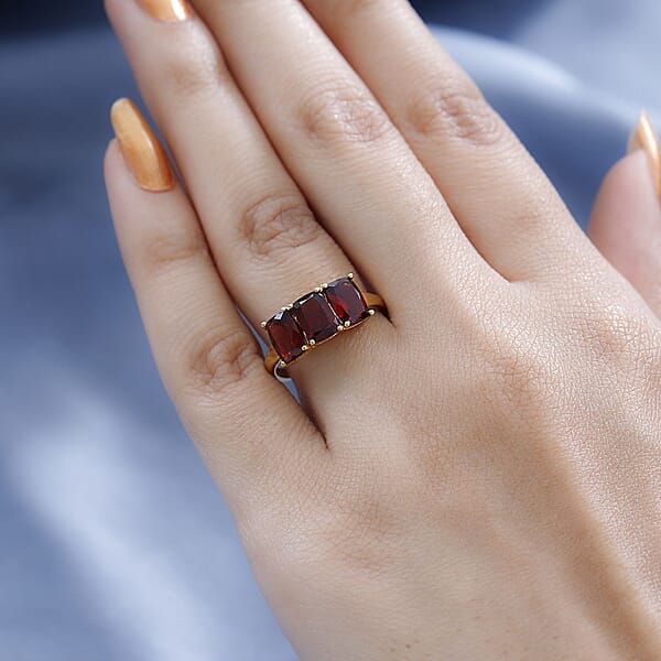 D'Joy Mozambique Garnet Trilogy Ring In 14K YG Over Sterling Silver 3.60 Ctw