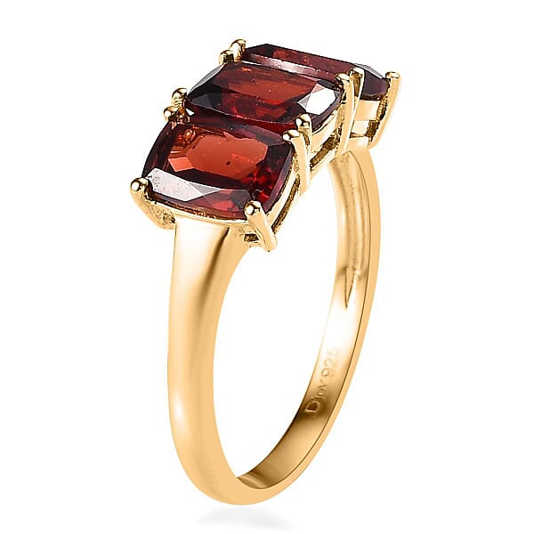 D'Joy Mozambique Garnet Trilogy Ring In 14K YG Over Sterling Silver 3.60 Ctw