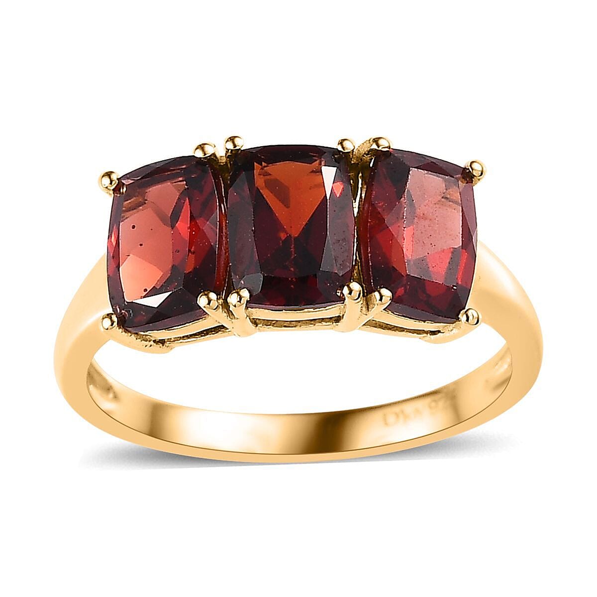 D'Joy Mozambique Garnet Trilogy Ring in 14K YG Over Sterling Silver 3.60 ctw