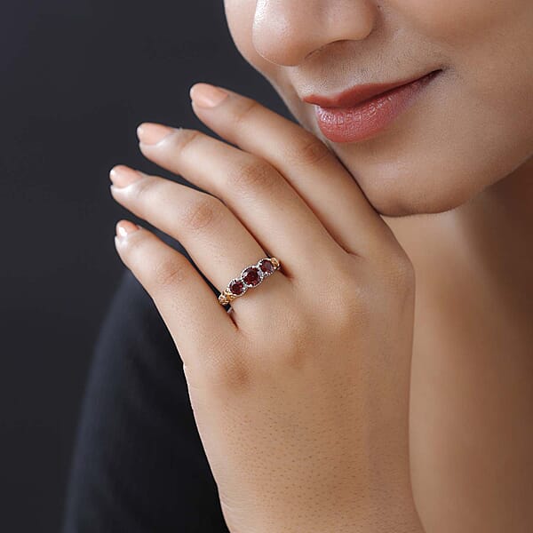 D'Joy Mozambique Garnet Trilogy Ring In Vermeil YG And Platinum Over Sterling Silver 1.30 Ctw