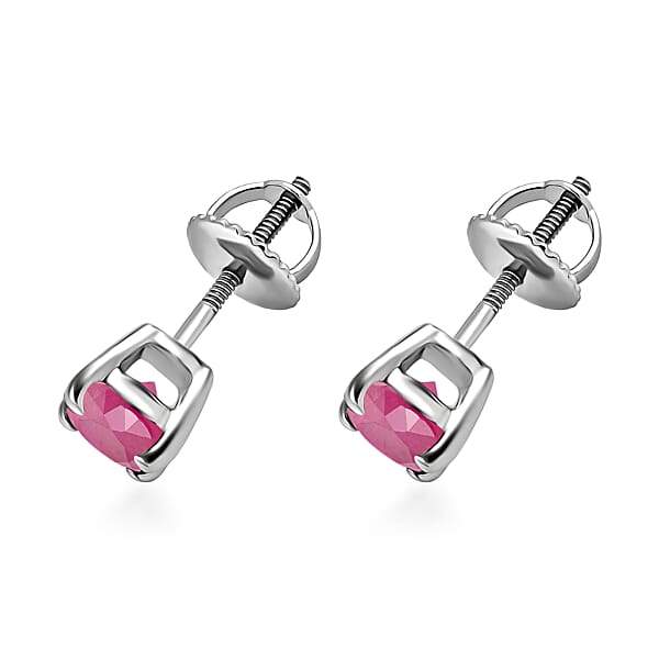 D'Joy Mozambique Ruby 1.15 Ctw Earrings In Platinum Over Sterling Silver