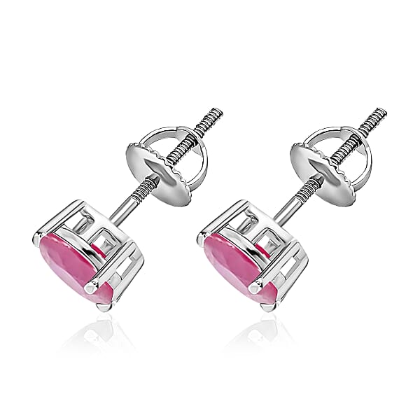 D'Joy Mozambique Ruby 2.20 Ctw Solitaire Stud Earrings In Platinum Over Sterling Silver (Del. In 10-12 Days)