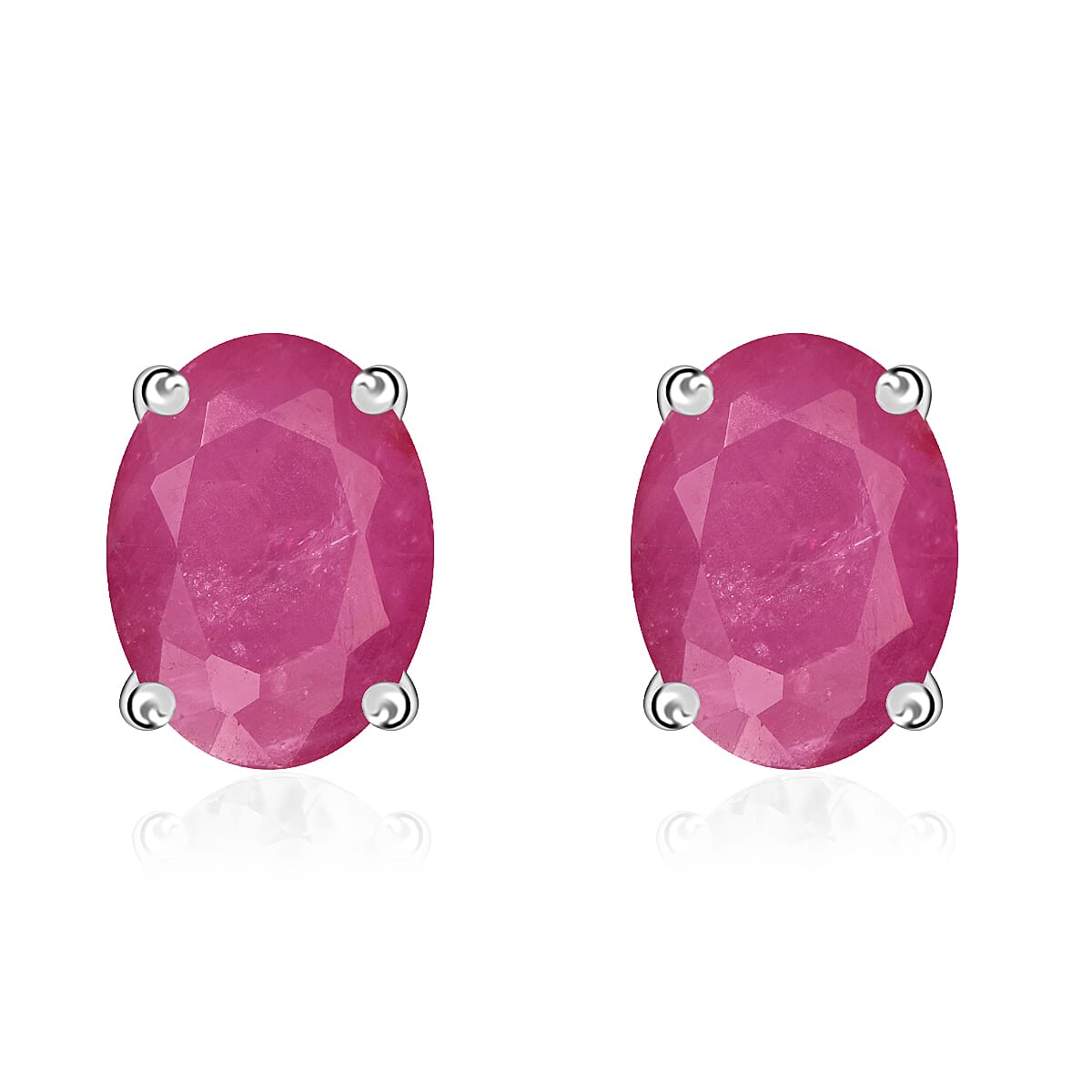 D'Joy Mozambique Ruby 2.20 ctw Solitaire Stud Earrings in Platinum Over Sterling Silver (Del. in 10-12 Days)
