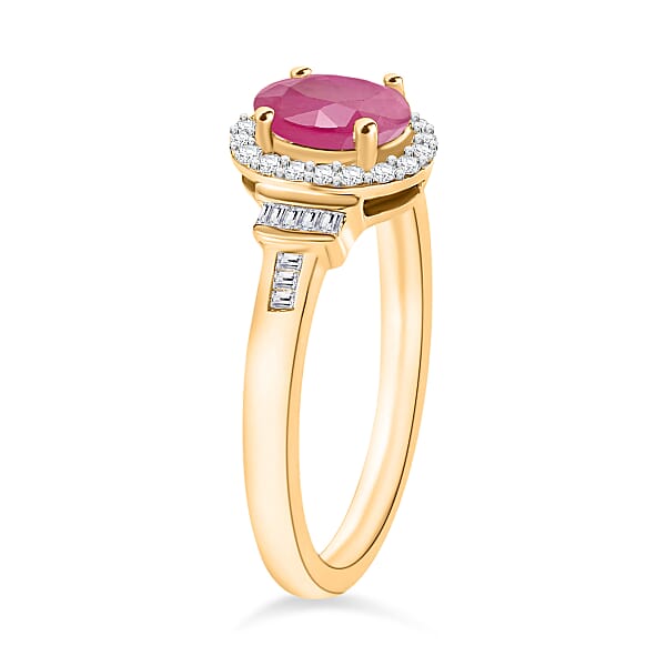 D'Joy Mozambique Ruby And Diamond 1.30 Ctw Ring In 18K Vermeil Yellow Gold Over Sterling Silver