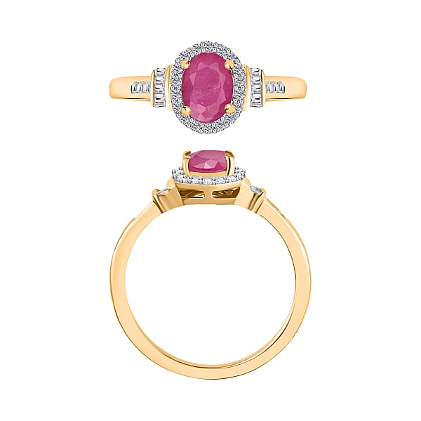 D'Joy Mozambique Ruby And Diamond 1.30 Ctw Ring In 18K Vermeil Yellow Gold Over Sterling Silver