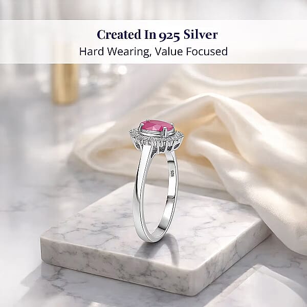 D'Joy Mozambique Ruby And Diamond 1.30 Ctw Ring In Rhodium Over Sterling Silver