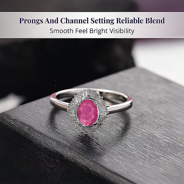 D'Joy Mozambique Ruby And Diamond 1.30 Ctw Ring In Rhodium Over Sterling Silver