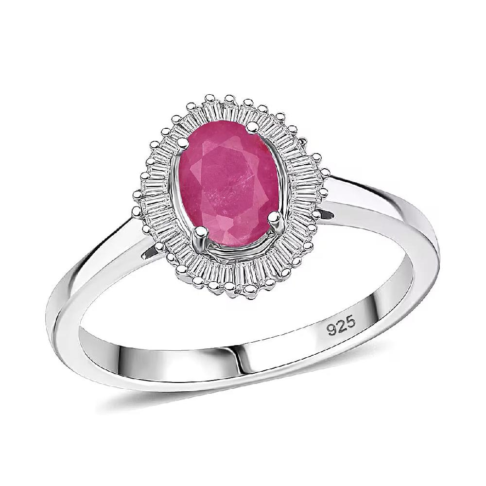 D'Joy Mozambique Ruby and Diamond 1.30 ctw Ring in Rhodium Over Sterling Silver
