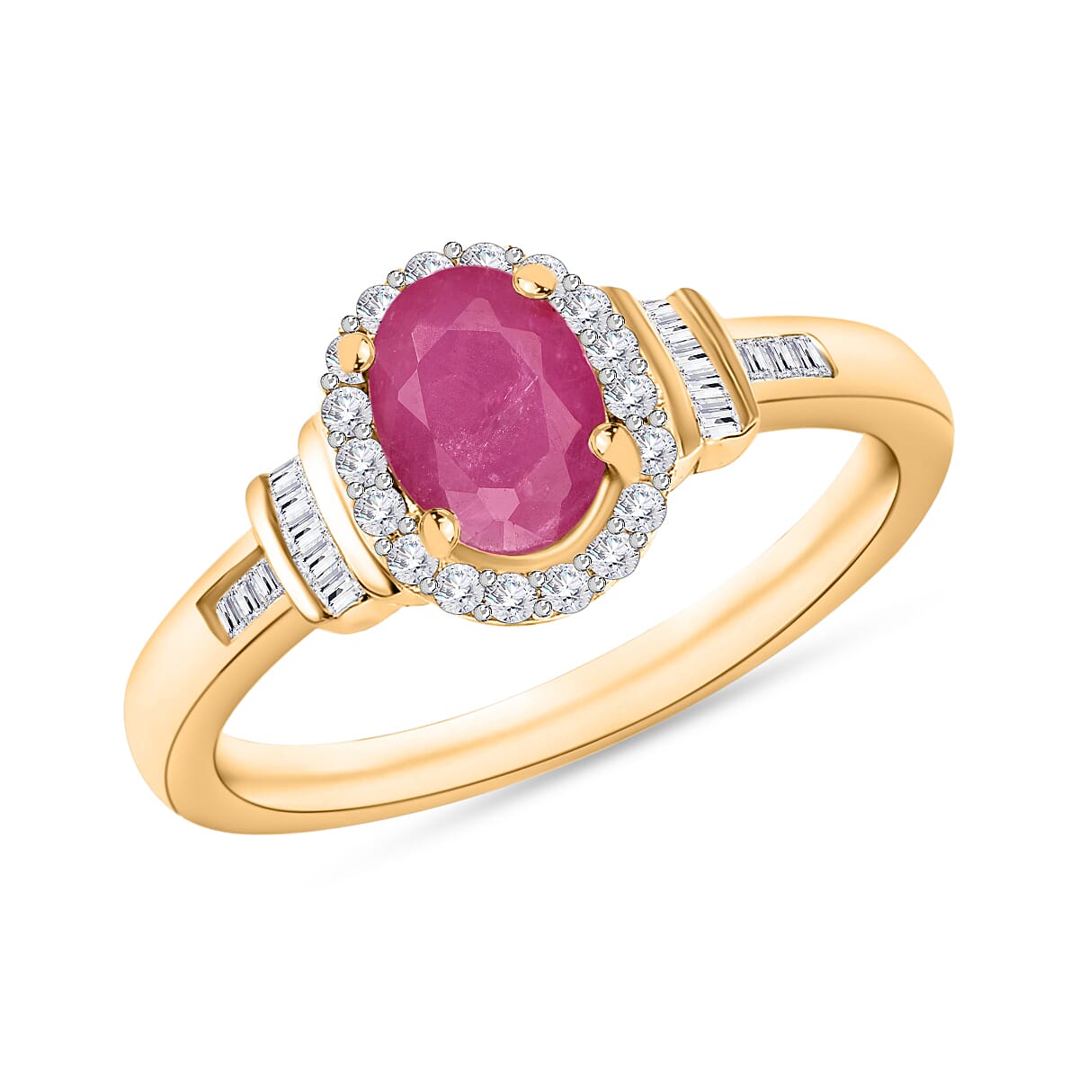 D'Joy Mozambique Ruby and Diamond 1.30 ctw Ring in 18K Vermeil Yellow Gold Over Sterling Silver