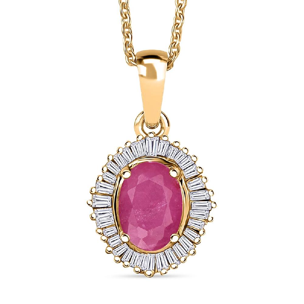 D'Joy Mozambique Ruby and Diamond Pendant Necklace in 18K Vermeil Yellow Gold Over Sterling Silver 20 Inches 1.30 ctw