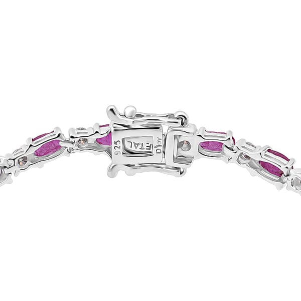 D'Joy Mozambique Ruby And Moissanite 7.50 Ctw Bracelet In Rhodium Over Sterling Silver (7.25 In)
