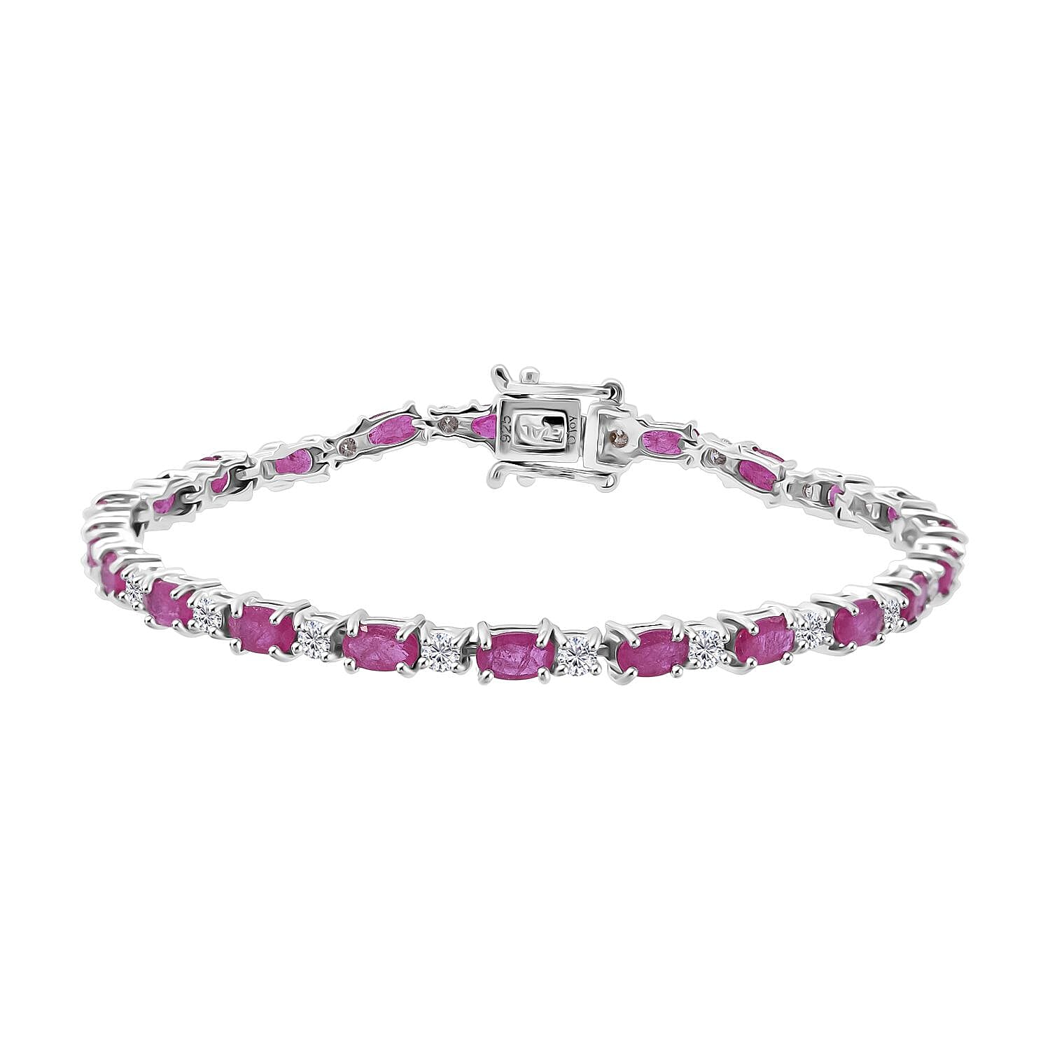 D'Joy Mozambique Ruby and Moissanite 7.50 ctw Bracelet in Rhodium Over Sterling Silver (7.25 In)