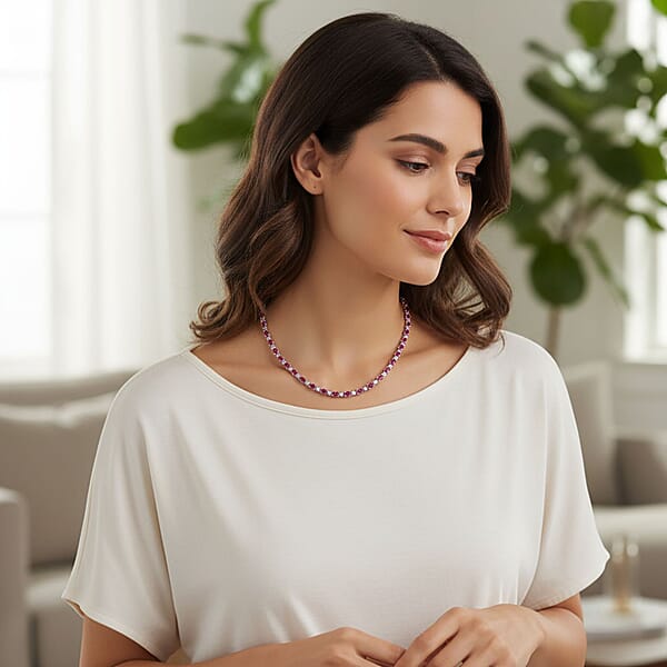 D'Joy Mozambique Ruby And Moissanite 9.40 Ctw Necklace 18 Inches In Rhodium Over Sterling Silver