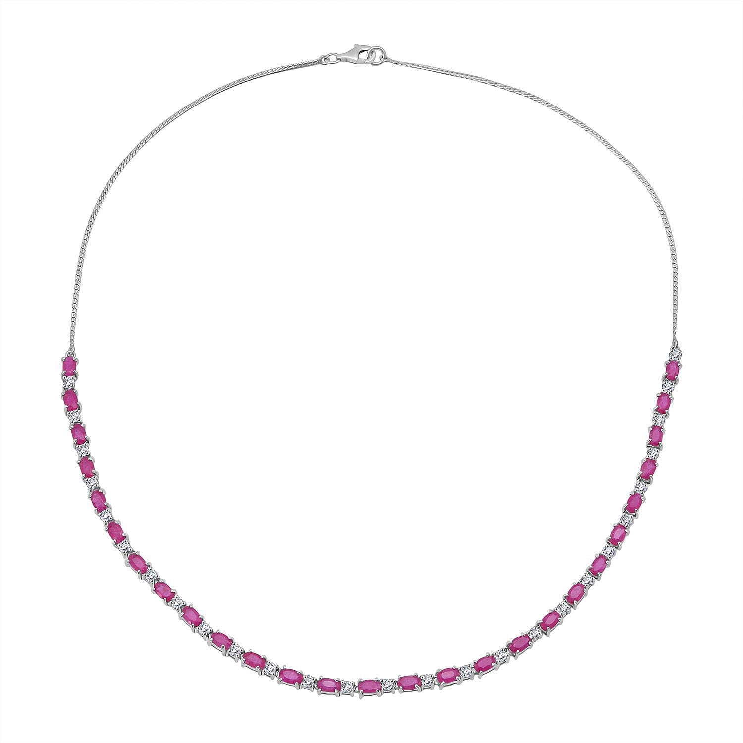 D'Joy Mozambique Ruby and Moissanite 9.40 ctw Necklace 18 Inches in Rhodium Over Sterling Silver