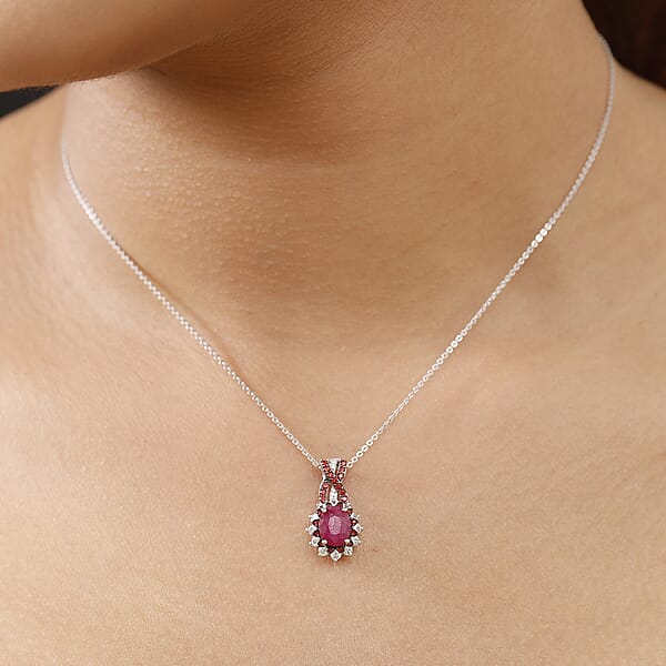 D'Joy Mozambique Ruby And Multi Gemstone 2.30 Ctw Cornflower Pendant Necklace In Rhodium Over Sterling Silver 20 Inches