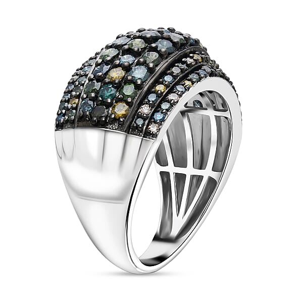 D'Joy Mult Color Diamond Ring In Rhodium Over Sterling Silver 2.00 Ctw