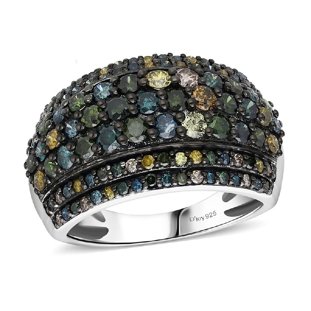 D'Joy Mult Color Diamond Ring in Rhodium Over Sterling Silver 2.00 ctw