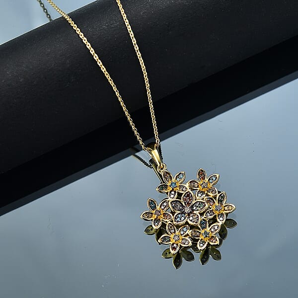 D'Joy Multi Color Diamond 0.50 Ctw Blooming Brilliance Pendant Necklace In 18K Vermeil Yellow Gold Over Sterling Silver 20 Inches