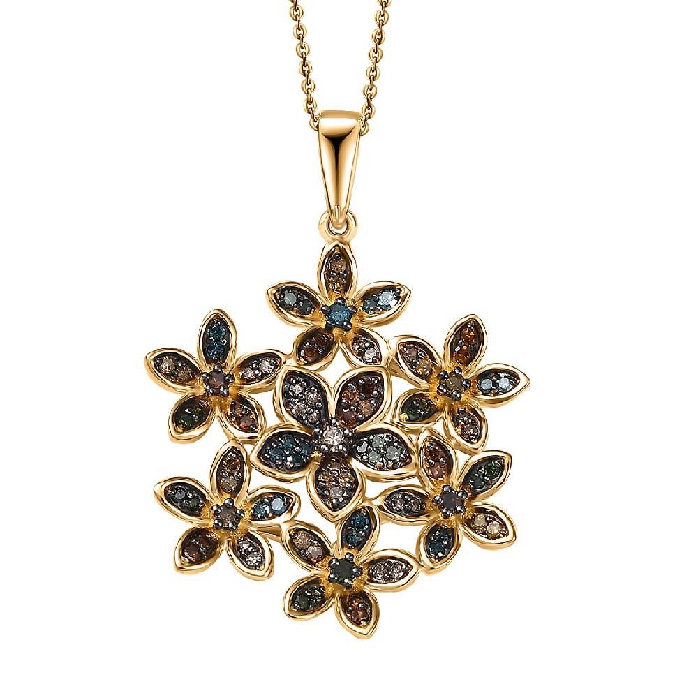 D'Joy Multi Color Diamond 0.50 ctw Blooming Brilliance Pendant Necklace in 18K Vermeil Yellow Gold Over Sterling Silver 20 Inches