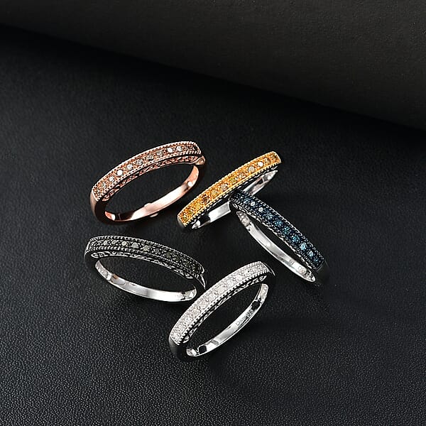 D'Joy Multi Diamond Set Of 5 Ring In 18K Vermeil RG And Rhodium Over Sterling Silver 0.50 Ctw