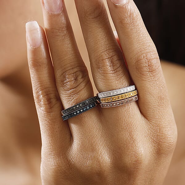 D'Joy Multi Diamond Set Of 5 Ring In 18K Vermeil RG And Rhodium Over Sterling Silver 0.50 Ctw