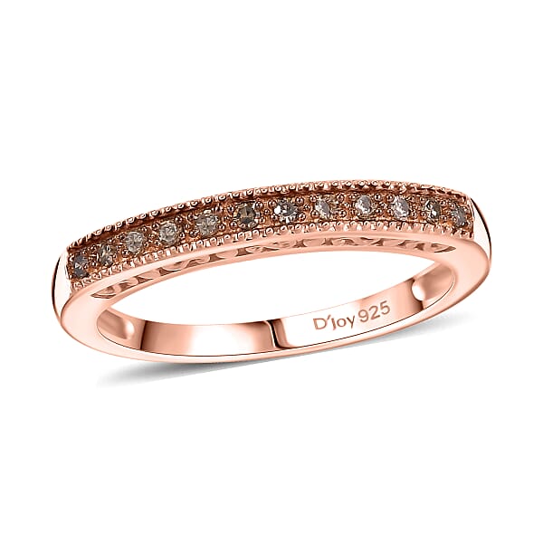 D'Joy Multi Diamond Set Of 5 Ring In 18K Vermeil RG And Rhodium Over Sterling Silver 0.50 Ctw