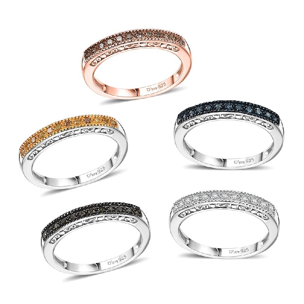 D'Joy Multi Diamond Set of 5 Ring in 18K Vermeil RG and Rhodium Over Sterling Silver 0.50 ctw