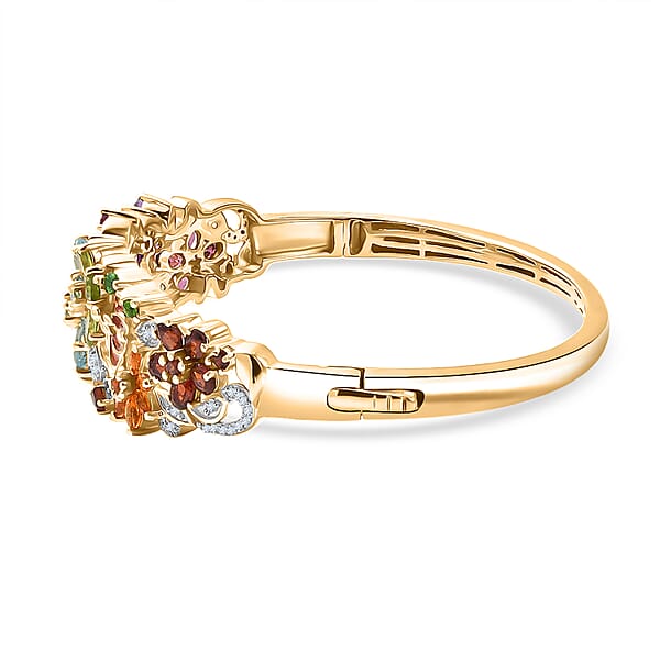 D'Joy Multi Gemstone 11.60 Ctw Blooming Garden Bangle Bracelet In 18K Vermeil Yellow Gold Over Sterling Silver (6.50 In) (Del. In 7-10 Days)