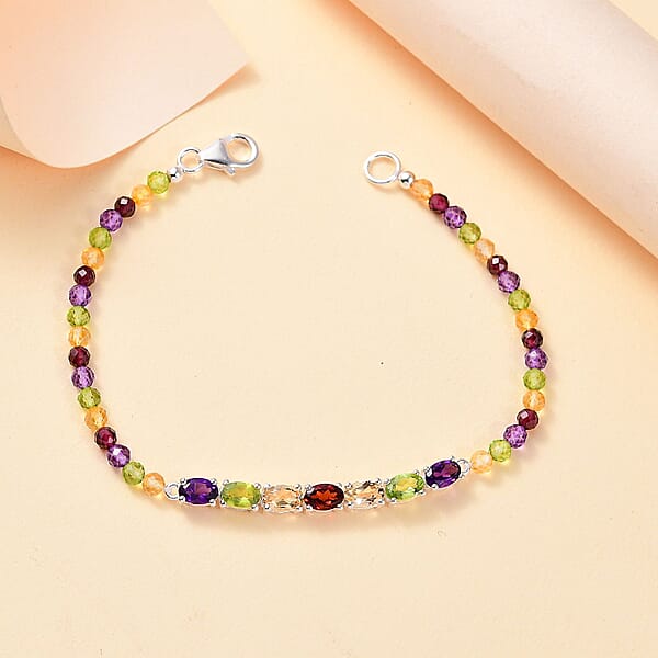 D'Joy Multi Gemstone 15.30 Ctw Bracelet In Sterling Silver (7.25 In)