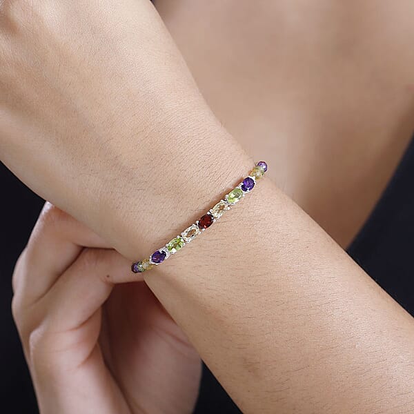 D'Joy Multi Gemstone 15.30 Ctw Bracelet In Sterling Silver (7.25 In)