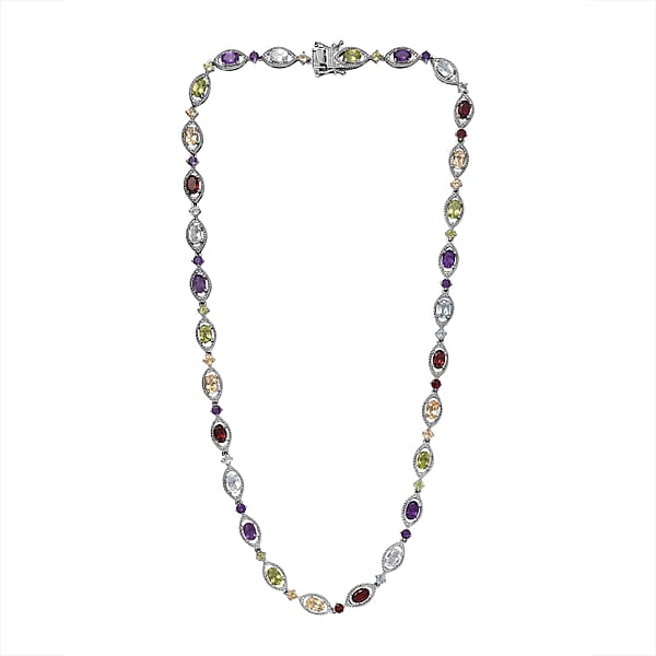 D'Joy Multi Gemstone 15.85 Ctw Necklace 18 Inches In Platinum Over Sterling Silver