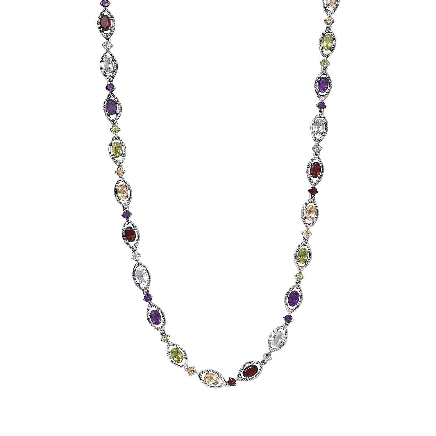 D'Joy Multi Gemstone 15.85 ctw Necklace 18 Inches in Platinum Over Sterling Silver