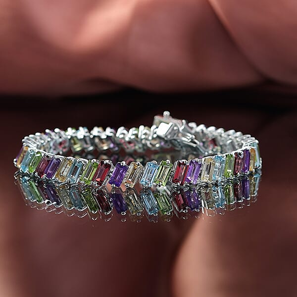 D'Joy Multi Gemstone 18.75 Ctw Bracelet In Rhodium Over Sterling Silve (7.25 In)