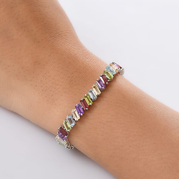 D'Joy Multi Gemstone 18.75 Ctw Bracelet In Rhodium Over Sterling Silve (7.25 In)